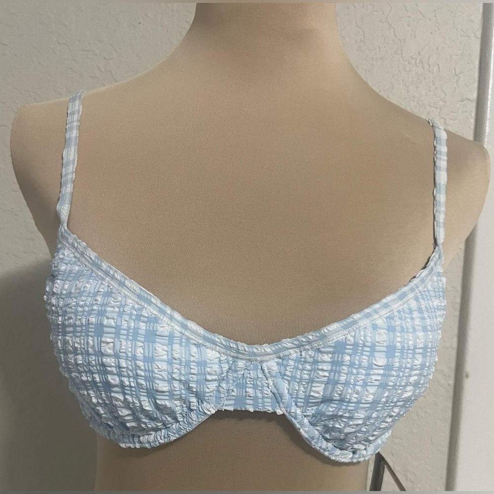 Shade & Shore Women's Gingham Pucker Underwire BikiniTop - Blue M(8-10)